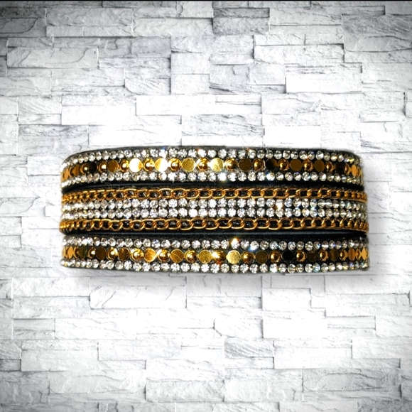 A22 Silver Gold Black Rhinestone Crystal Bracelet Adjustable Super Sparkly A22 - Picture 13 of 16